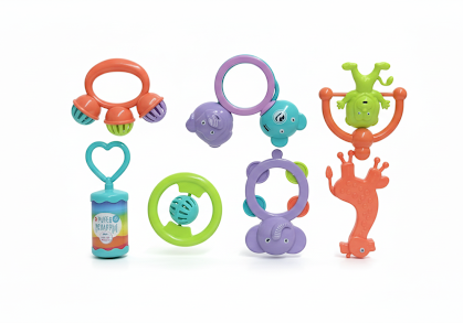 HAPPINESS 8‑Piece Baby Rattle Gift Set – Colourful Animal & Ring Rattles