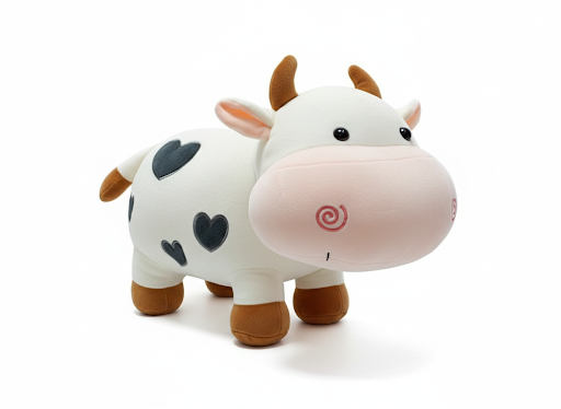Cute Cow Plush Soft Toy – White Cow with Heart Spots & Big Pink Nose