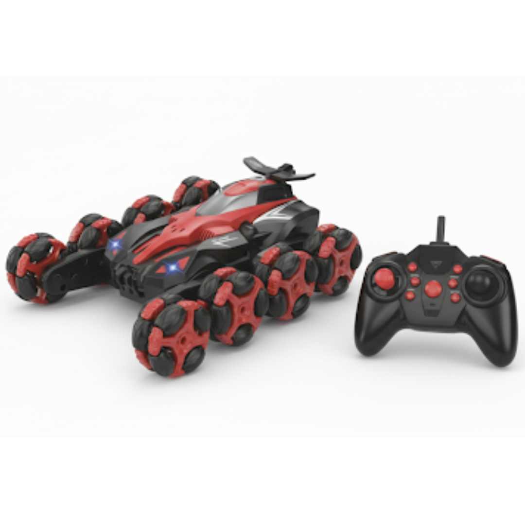 8‑Wheel Glove‑Control Stunt RC Car 2.4GHz with 360° Twisting, Double‑Sided Drive & Laser Spray (Red)