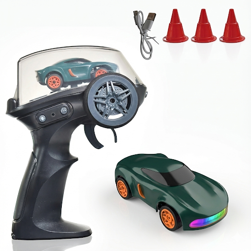 Mini Dash Drift RC Car 1:64 with 2.4GHz Remote, RGB Lights & 2 Speed Modes