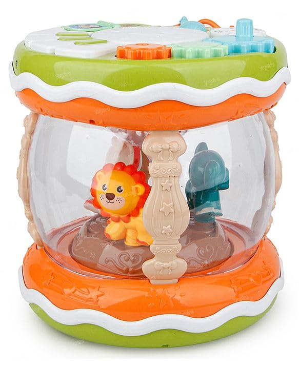 2‑in‑1 Animal Smart Drum with Microphone – Rotating Animals, Lights & Music Activity Toy (Age 3+)