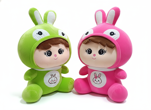 Bunny Hoodie Baby Plush Dolls – Green & Pink Costume Soft Toys