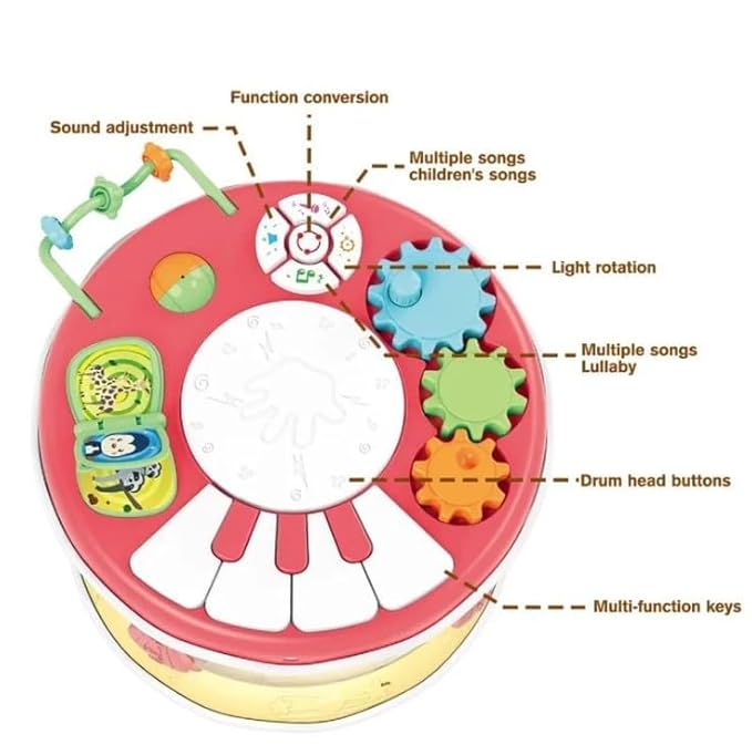 2‑in‑1 Animal Smart Drum with Microphone – Rotating Animals, Lights & Music Activity Toy (Age 3+)