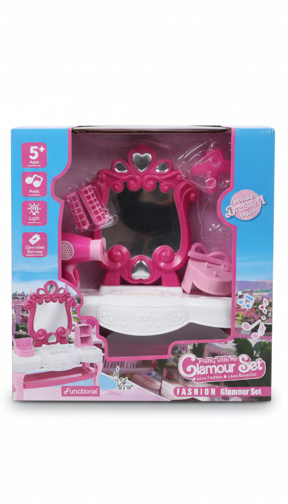 Fashion Glamour Vanity Table Playset with Mirror, Lights & Music (Age 5+)