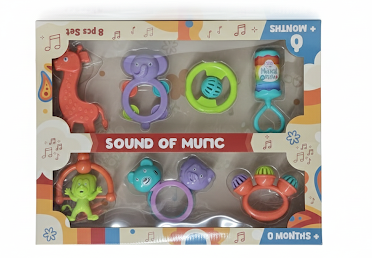 HAPPINESS 8‑Piece Baby Rattle Gift Set – Colourful Animal & Ring Rattles