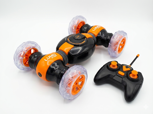 360° Rotating Stunt RC Car with Lights & Music – Rechargeable (Green/Black & Orange/Black)