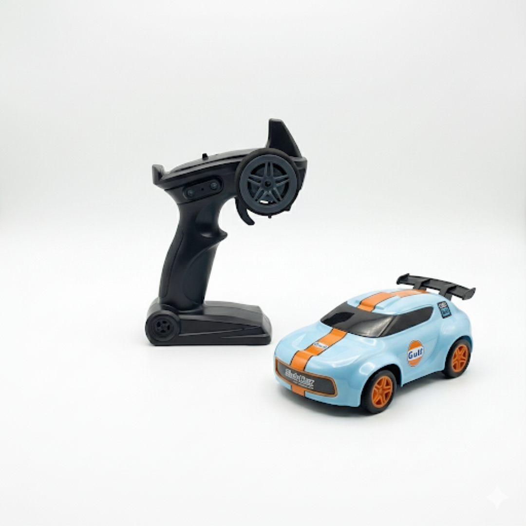 Mini Dash Drift RC Car 1:64 with 2.4GHz Remote, RGB Lights & 2 Speed Modes