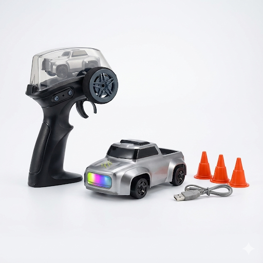 Mini Dash Drift RC Car 1:64 with 2.4GHz Remote, RGB Lights & 2 Speed Modes