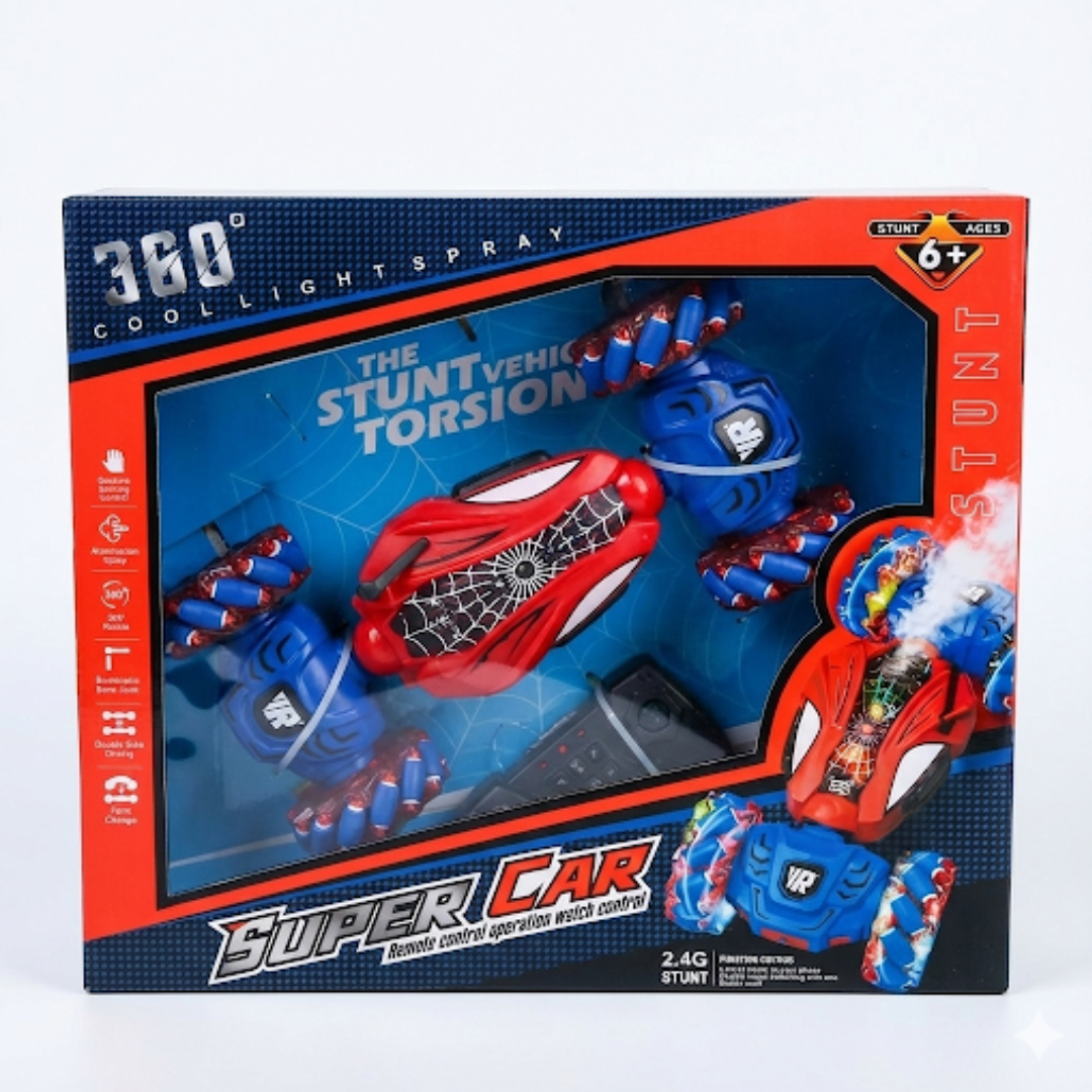 Spider Gesture‑Sensing 4WD Twist Stunt RC Car with 360° Spins, Lights & Music (Red)