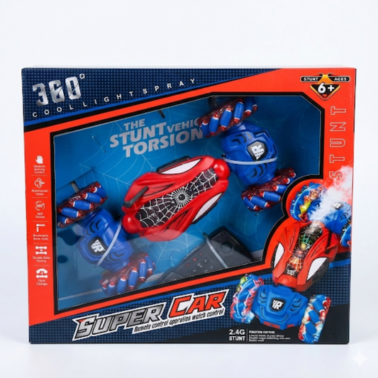 Spider Gesture‑Sensing 4WD Twist Stunt RC Car with 360° Spins, Lights & Music (Red)