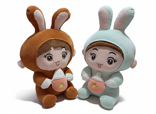 Bunny Hoodie Baby Plush Dolls – Lulu (Brown) & Momo (Mint Green)