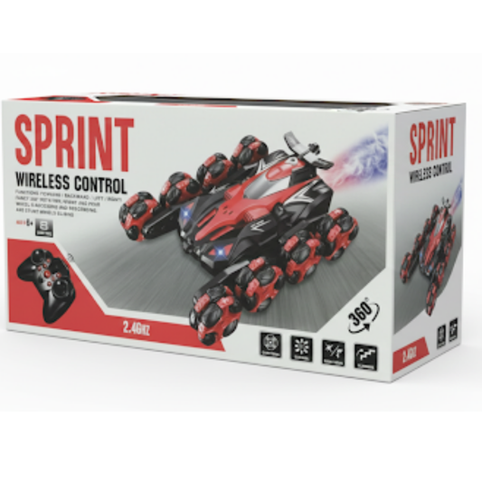 8‑Wheel Glove‑Control Stunt RC Car 2.4GHz with 360° Twisting, Double‑Sided Drive & Laser Spray (Red)